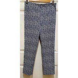 Sara Campbell Cropped Pants Blue White Animal Print Ruffle‎ Hem Size Small